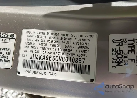 1997 Acura Rl 3.5 из США, поврежденный, VIN JH4KA9650VC010867